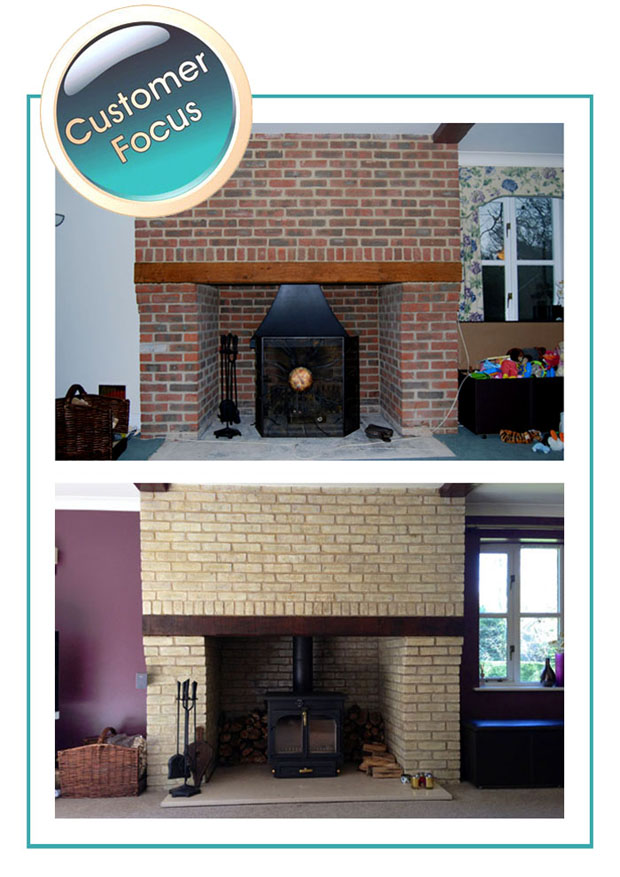 dyebrick-customer-focus Lightening Brick Fireplace